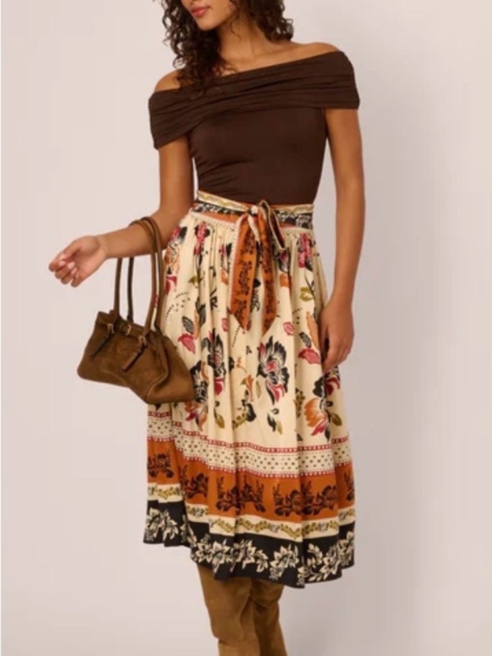 NWT Adrianna Papell Tie Floral Printed Midi Skirt Tropic Border‎ Vine Sz S